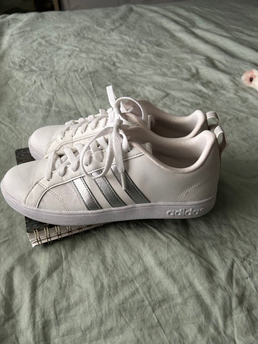 White and silver Adidas Grand Court tennis shoes women size 9